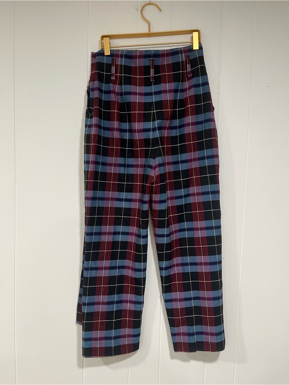 Zara Burgundy and Blue Plaid Wide-Leg Trousers - Picture 4 of 8